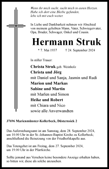 Traueranzeige von Hermann Struk von Westfalen Blatt
