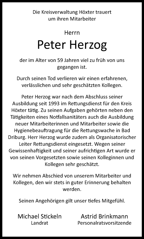  Traueranzeige für Peter Herzog vom 07.09.2024 aus Westfalen Blatt
