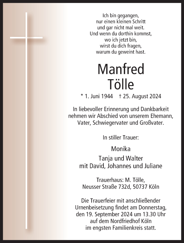  Traueranzeige für Manfred Tölle vom 14.09.2024 aus Westfalen Blatt