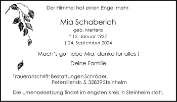 Traueranzeige von Mia Schaberich von Westfalen Blatt