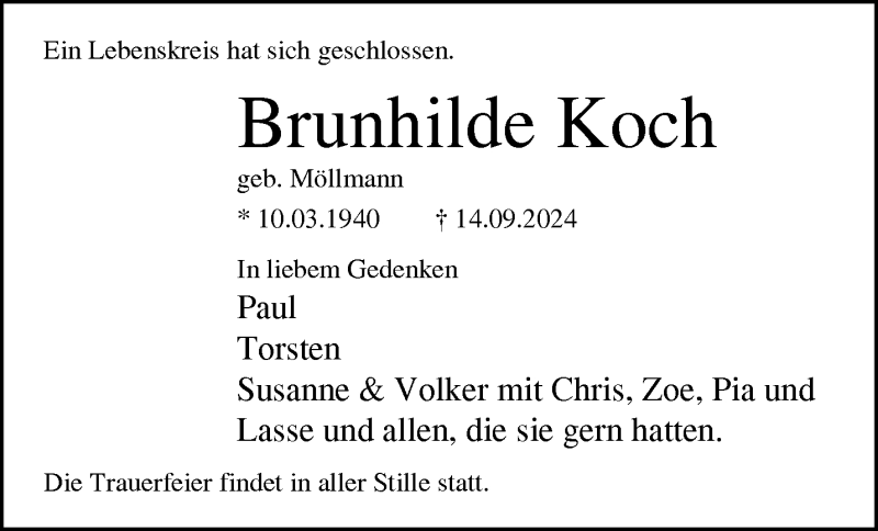  Traueranzeige für Brunhilde Koch vom 21.09.2024 aus Westfalen Blatt